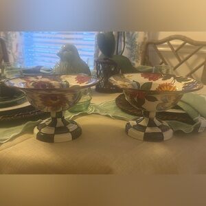 Pair of Mackenzie Childs pedestal bowls